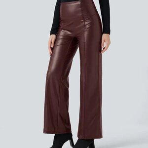 Halara High Waisted Stretchy  Fleece Faux Leather Flare Pants